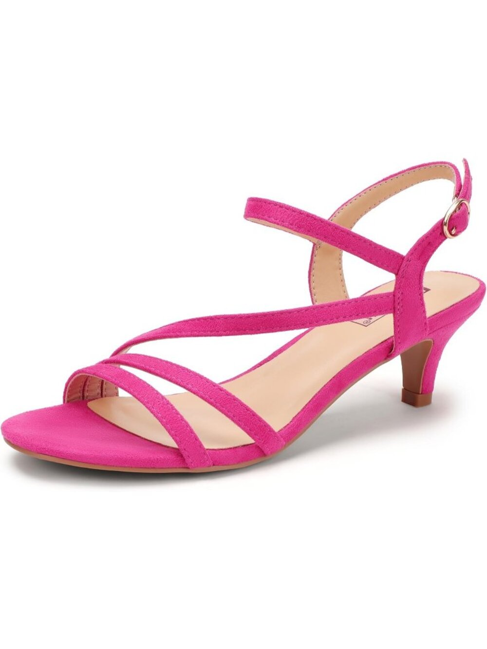 Women's Hot Pink Suede Low Kitten Heels Open Toe Heel Buckle Ankle Strap Sandals